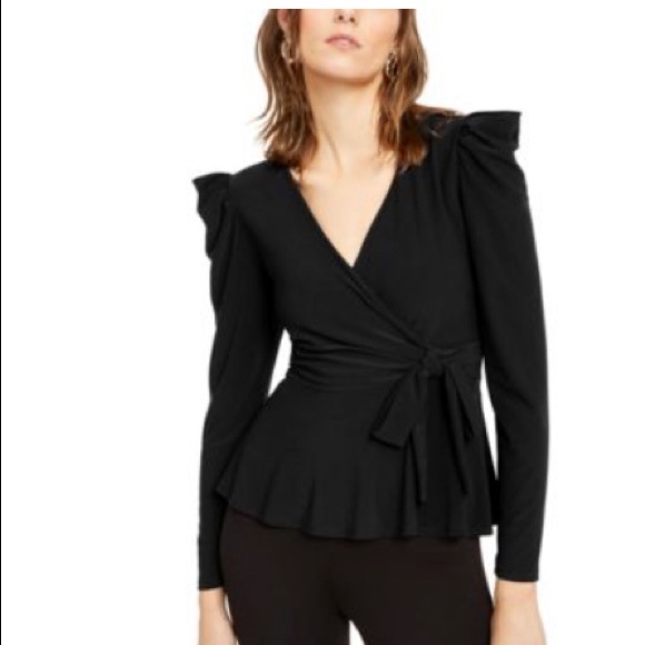 Tops - Long sleeved puff shoulder wrap top